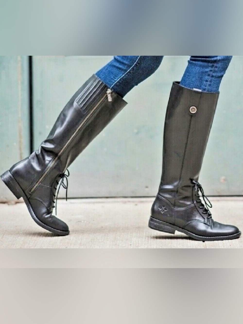Patricia Nash Cavello Black Leather Riding Boots 9 Lace-Up Knee High Equestrian
